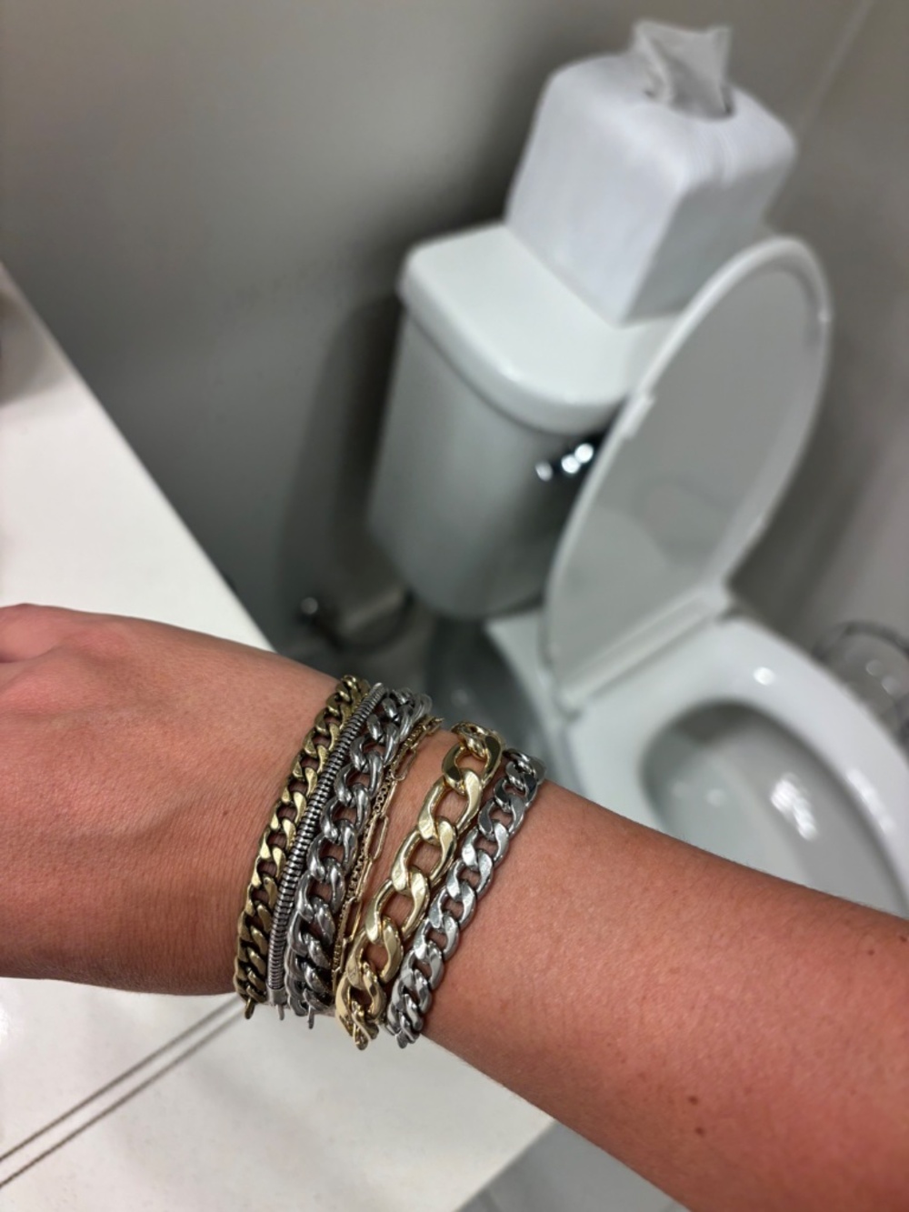 two-tone multi-chain statement bracelet, - Picture 2 of 3